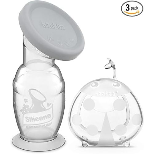 haakaa 150ml Manual Breast Pump with Leakproof Silicone Lid and 75ml Wearable Ladybug Breast Milk Collector Combo New Breastfeeding Gift