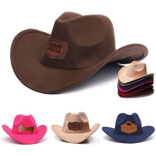 Personalized Cowboy Hat for Toddler Boys Girls, Western Hat for Kids Men Women, Custom Leather Patch Baby Cowgirl Hat