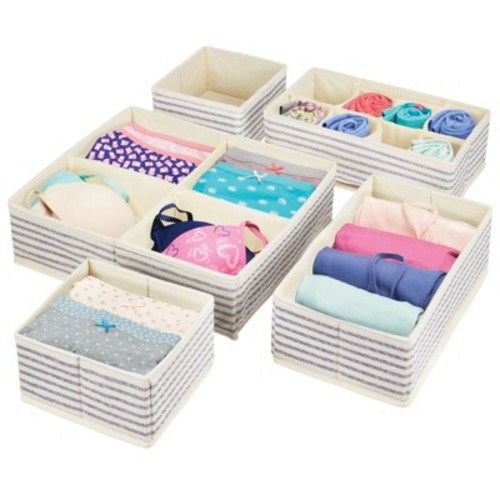 mDesign Fabric Drawer/Closet Divided Organizers, Set of 5, Color: Natural/cobalt blue