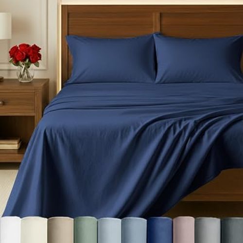 California Design Den King Size Sheets Set Deep Pockets - Certified Authentic 100% Egyptian Cotton Sheets King Size Sateen, Deep Pocket, Gripper Elastic, Breathable, Durable Luxury Bedding - Navy Blue