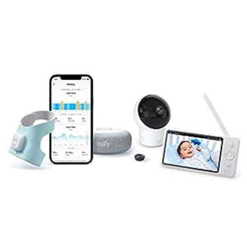 Amazon.com: eufy SpaceView Video Baby Monitor+S320 Smart Sock, Track Sleep Patterns and Heart Rate, 5" Display, 110° Wide Angle, 720p HD Resolution Camera, Clear Night View, AI Cry Detection, Soft and Comfortable : Baby