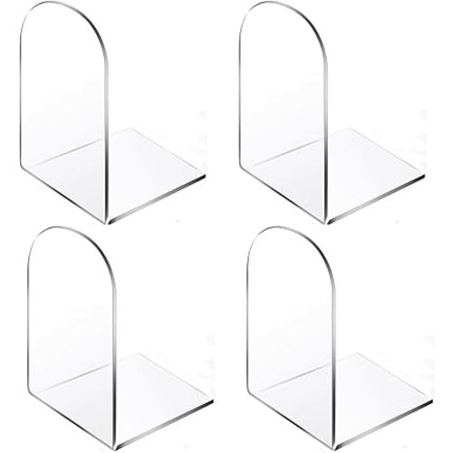 Lulonpon 4 Pieces Book Ends, Bookends, Book Ends for Shelves, Book Ends for Heavy Books, Clear Bookends, Acrylic Bookends for School, Library,Desktop Organizer and Book Shelves