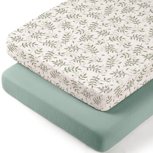 lulumoon Baby Bassinet Sheets Muslin: Cotton Bedside Bassinet Sheets Leaf for Boys - Fitted for Bedside Sleeper Mattress