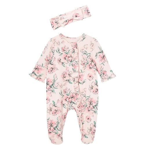 Little Me Baby Girls 100% Cotton 2-piece Zipper Closure Footie and Headband Set