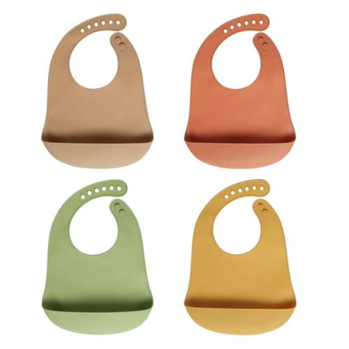 Hengguang 4Pcs Silicone Baby Bibs, Soft Waterproof Feeding Bibs with Food Catcher Pocket, BPA Free Adjustable Bibs for Baby Boy and Girl(Yellow)