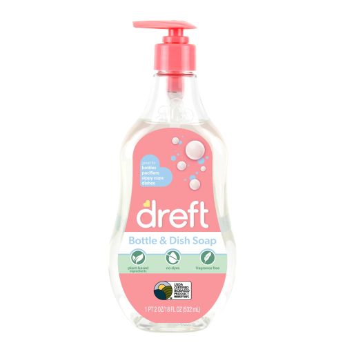 Dreft Plant-Based Liquid Dish Soap and Dishwashing Detergent for Baby Bottle, Fragrance Free Baby Essentials, 18 fl oz