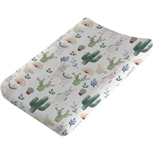 Cute Llama Changing Pad Cover Funny Llama Cactus Leaves Rainbow Unisex Diaper Change Table Covers for Boys Girls Soft Stretchy Baby Changing Mats Sheets 32''x16''