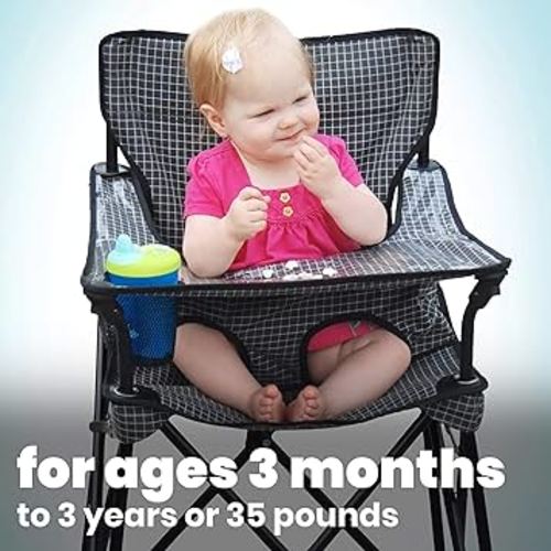 ciao! baby Portable High Chair for Babies and Toddlers, Compact Folding Travel High Chair with Carry Bag for Outdoor Camping, Picnics, Beach Days, and More (Black Check)