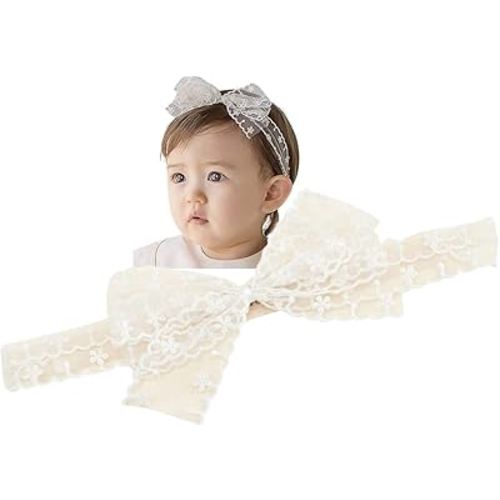 Lace Flower Bow-knot Baby Girls Headband Birthday Infant Wrap Elastic Baby Turban Hairband for Newborn Infant Toddler Kids (Style 9)
