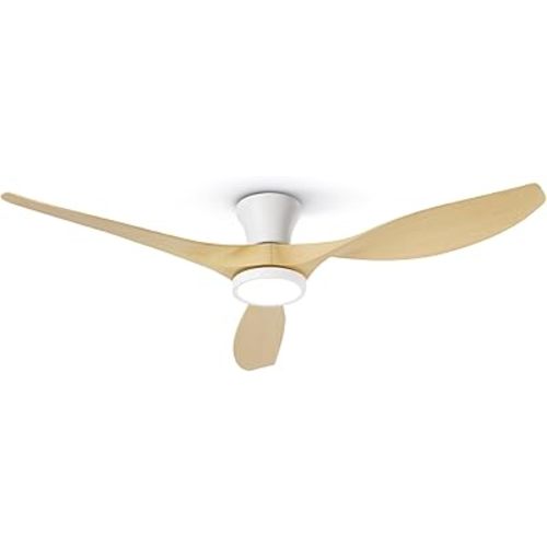 TALOYA 52 inch Ceiling Fans with Lights and Remote, Flush Mount Low Profile Ceiling Fan with Reversible DC Motor ABS Blades for Bedroom Living Room Kitchen Light Oak Finish