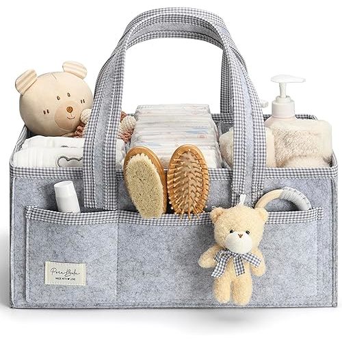 PeraBella Diaper Caddy Organizer with Handle, Baby Shower Gifts Basket Bag, Registry Search Must Haves Items, Nursery Storage Organizer for Newborn Girl Boy, Baby Bag Essentials, Car Diaper Caddy Cart
