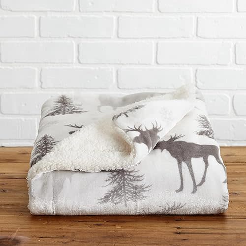 Great Bay Home Sherpa Fleece and Velvet Plush 50" x 60" Throw Blanket Moose | Thick Blanket for Fall and Winter | Cozy, Soft, and Warm Fleece Throw Blanket | Cielo Collection