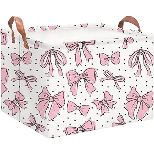 Rectangular Storage Basket Empty,Storage Bin with Handles,Room Decor,Gift Basket,Book Box(Hand-drawn Bowknot)