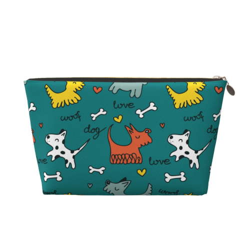Toiletry Bag, Cute Dog green Leather Waterproof Travel Makeup Cosmetic Bag Organizer, Large Capacity Toiletry Bag for Travel Size Toiletries, Skin Care Bag for Women