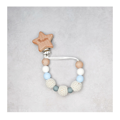 Itsy Bitty Silicone and Wood Pacifier Clip - Star - Hudson - Itsy Bitty ♡