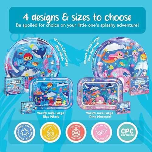 Tummy Time Water Mat for Babies - Xtra Large Sensory Baby Water Mat for Tummy Time & Motor Development - Leak-Proof Water Pad, Durable Infant Water Play Mats for Baby Boys & Girls 3 Months+