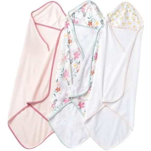 Cloud Island Baby Girls' Infant 3pk Floral Meadow Hooded Towel Set Pink & White