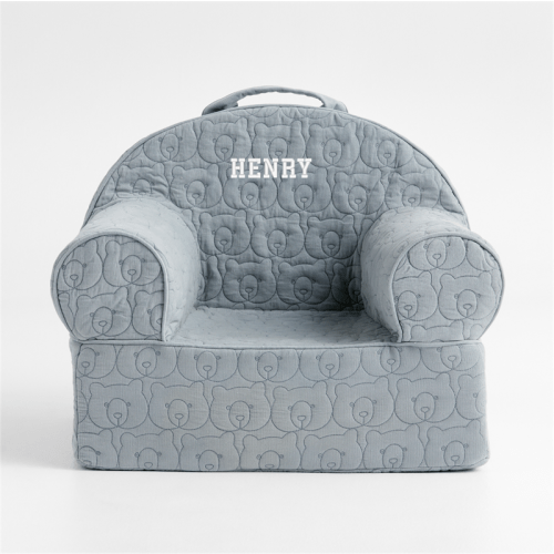 Personalized Small Mist Blue Organic Cotton Quilted Bear Kids Lounge Nod Chair Cover