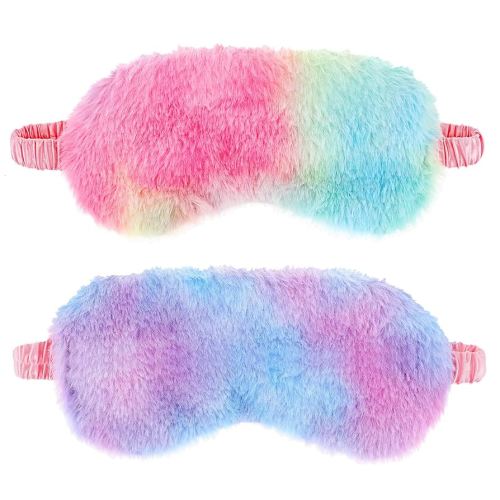 2 Pack Plush Sleeping Eye Mask Soft Plush Eye Mask Fuffy Eye Cover Comfortable Sleep Mask Blindfold Rainbow Faux Fur Eye Shade for Women, Men and Kids Travel Nap Sleeping 565488_2_3pL1H9vJ3