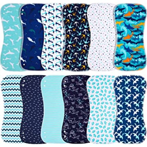 Baby Burp Cloths with Snap Large Size 3-Layers Thicken 100% Cotton Super Absorbent and Soft Baby Spit Up Burping Rags Baby Burp Cloth Set for Boys 12 Pack