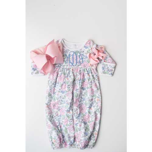 Baby girl coming home outfit, monogrammed baby girl outfit, personalized baby girl gown, floral name gown, embroidered coming home outfit
