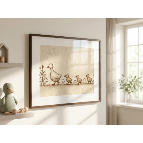 Duckling Nursery Wall Art - Mother Duck Print, Duckling Nursery Art, Gender Neutral Nursery Wall Decor, Mother Goose and Baby Ducks Art