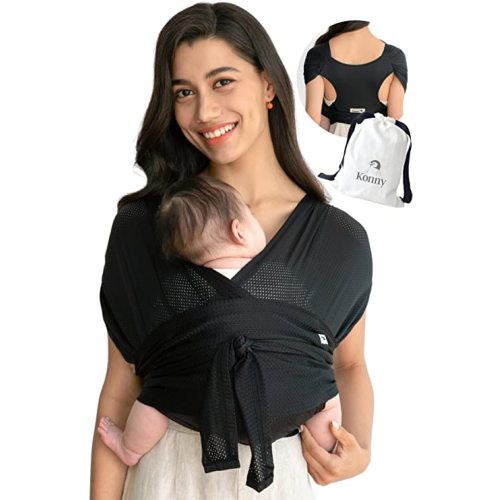 Konny Baby Carrier AirMesh for Cozy Luxury Baby Carrier Wrap, Easy to Wear Baby Wrap Carrier, Perfect Essentials Cloths for Newborn Babies up to 44 lbs, (Black, M) - Medium - Air Mesh - Black