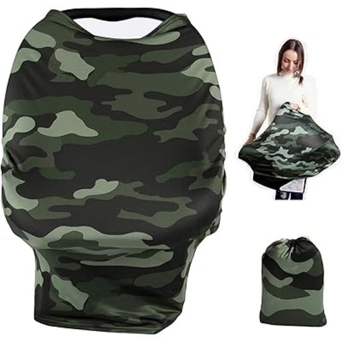 TUOKING Car Seat Covers for Babies, Multi-Use Cover-Silky Mom Nursing Cover Infant Breastfeeding Scarf Shopping Cart High Chair Ultra-Soft Stretchy for Boys and Girls Camo