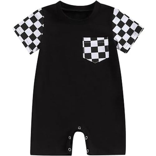 Karuedoo Newborn Baby Boy Girl Clothes Checkered Plaid Romper Jumpsuit Short Sleeve One-Piece Bodysuit Infant Summer Outfit