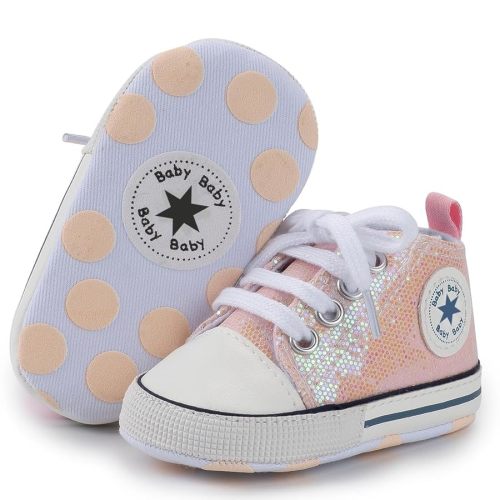 Unisex Baby Boys Girls Shoes, Newborn Infant Non-Slip Canvas Denim High Top Sneakers, Toddler First Walkers Shoes
