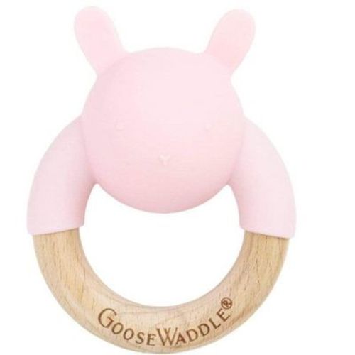 Goosewaddle Rattle Teether Wooden + Silicone Pink Rabbit (4+ Months)