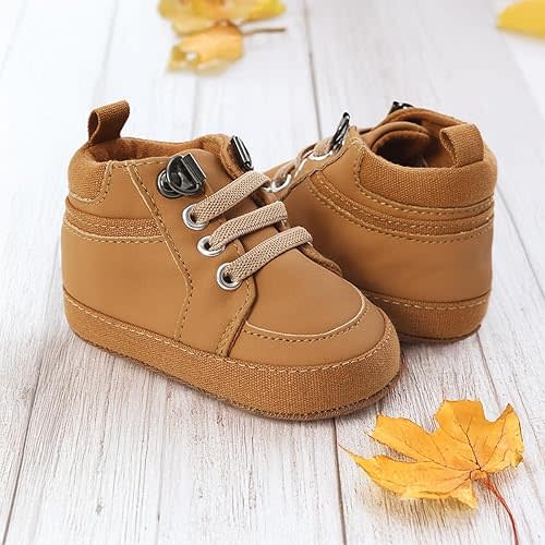 Meckior Toddler Baby Boys High Tops Ankle Sneakers Soft Anti-Slip Sole PU Leather Moccasins Infant Newborn Prewalker First Walking Crib Shoes