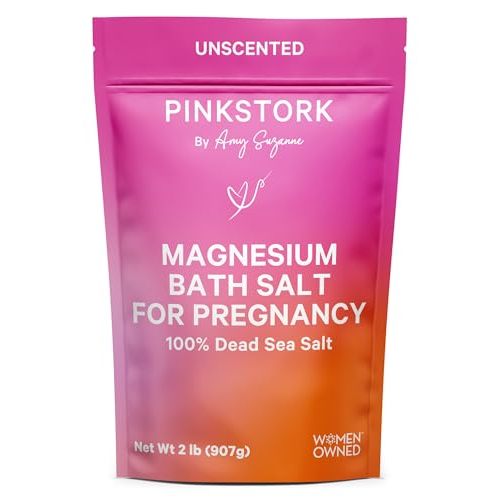 Pink Stork Pregnancy Bath Flakes: Magnesium Bath Salts for Pregnant Women, Dead Sea Salts for Soaking in Bath or Foot Soak, Pregnancy Must Haves, Unscented Without Parabens or Fragrance, 2 lbs