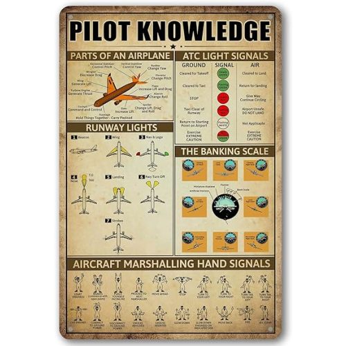 Retro Pilot Knowledge Metal Signs Vintage Airplane Decor For Home Aviation Art Wall Decor Air Plane Decorations For Boys Room Signs Gifts For Aviation Lovers WWII Posters