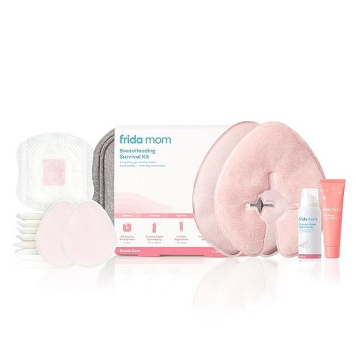 Breastfeeding Survival Kit for Nursing Moms | Reusable Hot+Cold Breast Relief Packs, Hydrogel Nipple Pads, Cracked Nipple Saline Spray, Nipple Balm, Nursing Pads | 13 Piece Gift Set