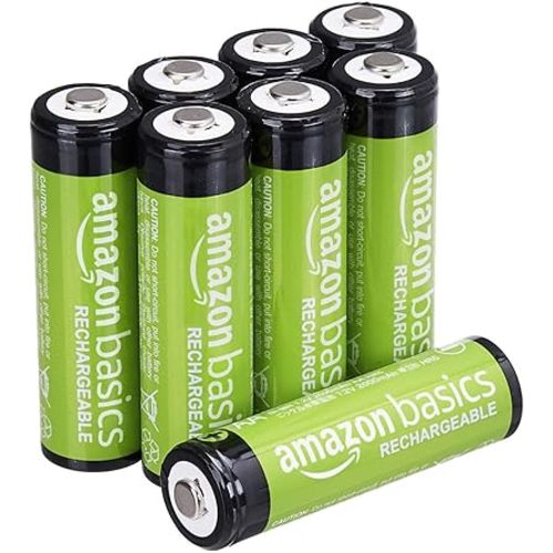 Amazon Basics Rechargeable AA Batteries, 8-Count, 2000 mAh, NiMH, Recharge up to 1000x Times, Pre-Charged