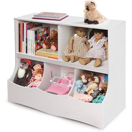 Badger Basket Multi-Bin Storage Cubby for Kids’ Rooms – White Organizer with 3 Cubbies & 2 Shelves, Sturdy MDF Design