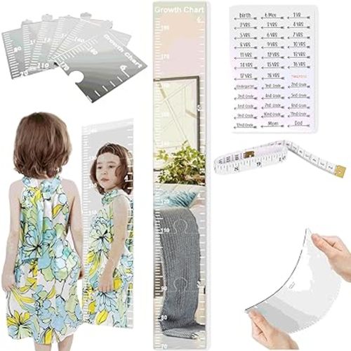 Growth Chart Mirror, Mirror Growth Chart for Wall, 70-180cm Height Chart for Kids, Puzzle Mirror Growth Chart for Kids, Kids Room Wall Growth Chart Bedroom Wall Decor, Foldable Height Measuring Mirror