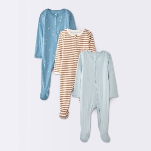 Baby Boys' 3pk Outerspace Sleep N' Play - Cloud Island™ Blue/Brown Newborn
