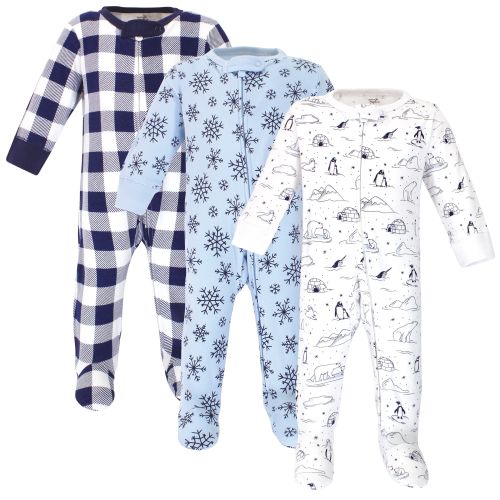 Touched by Nature Baby Organic Cotton Zipper Sleep and Play 3pk, Arctic