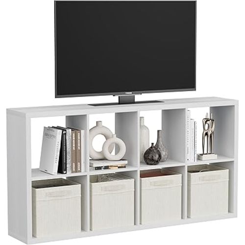 8 Cube Storage Organizer, Cube Shelf with Heavy-Duty Thick Boards, 25.12" L x 9.37" W x 48.74" H, Smooth Easy-Clean Panels, Simple Assembly, for Living Room Bedroom Office, White