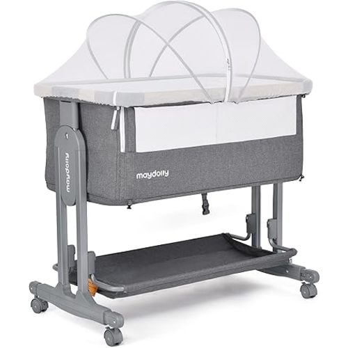 3-in-1 Baby Bassinet Bedside Sleeper, Baby Bassinet Bedside Crib with Mattress & Breathable Sheet, Full Mesh Sides, 7 Height Levels, Stable & Secure Bedside Crib for Newborns (Grey)