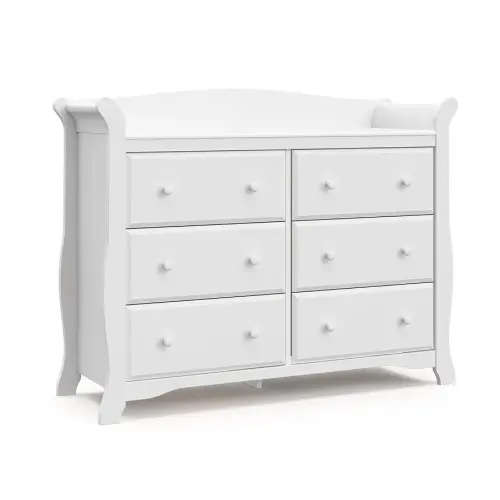 Storkcraft Avalon 6 Drawer Double Dresser (White) – Dresser for Kids Bedroom, Nursery Dresser Organizer, Chest of Drawers for Bedroom with 6 Drawers, Classic Design for Children’s Bedroom