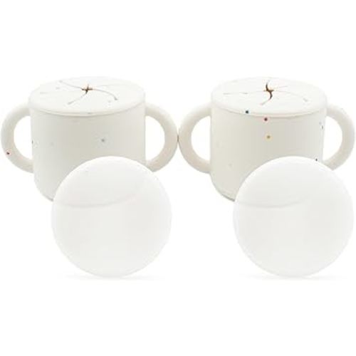 WeeSprout Snack Containers, Food Grade Silicone Cups, Spill-Proof Tops For Toddlers and Babies, Premium Hard Plastic Travel Lids, Dishwasher Safe, Set of 2 Snack Catchers