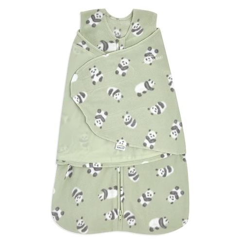 HALO Micro-Fleece Sleepsack Swaddle, 3-Way Adjustable Wearable Blanket, TOG 3.0, Cozy Pandas, Newborn, 0-3 Months