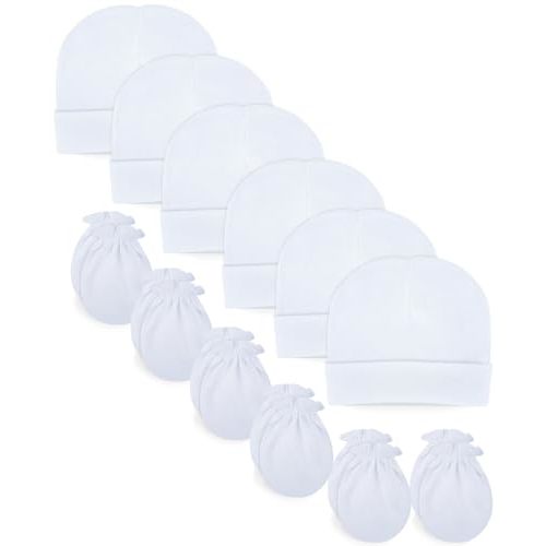 RATIVE No Scratch Mittens and Caps 100% Cotton for Newborn Baby 0-6 Months Boys Girls