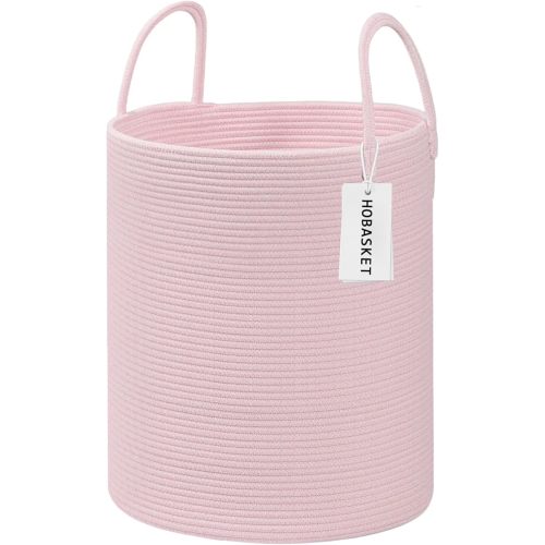 Large Woven Laundry Basket Hamper,100L Cotton Rope Storage Bin for Blankets,Toys and Clothes,Decorative Tall Nursery Hamper for Living Room,Baby Nursery,Bathroom and Bedroom,(Pink, XX Large)