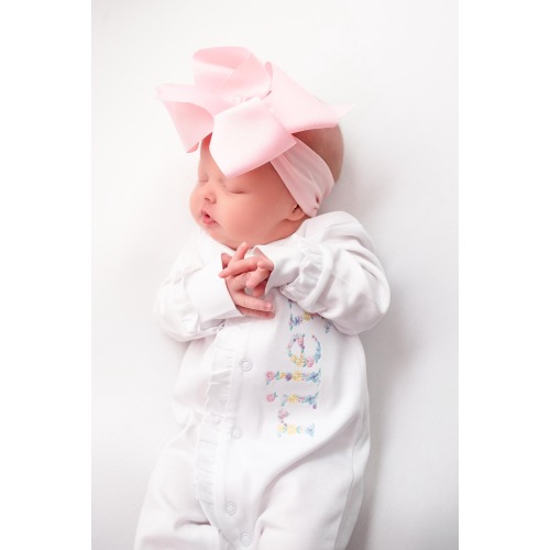 Baby girl coming home outfit, Monogrammed footie, Personalized Baby gift, Monogrammed sleeper, floral name, newborn pictures, shower gift