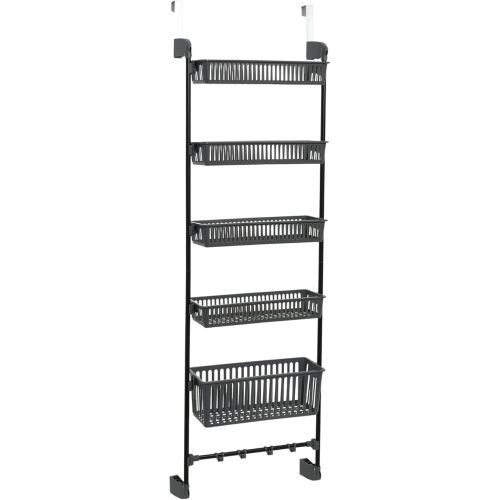 Household Essentials Household Essentials Over the Door Basket Storage Rack, Gray and Black