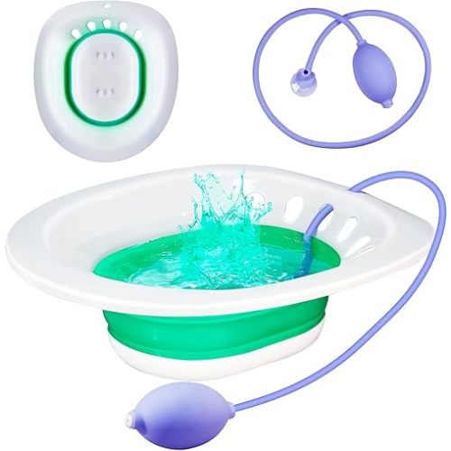 Sitz Bath for Hemorrhoids, Sitz Bath for Toilet Seat, Postpartum Care, Perineum Relief, Sits Bath Kit for Women,Collapsible Storage, Wide Seat,Easy to Store